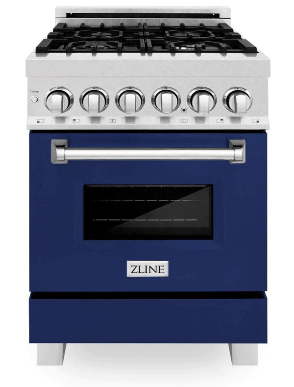 ZLINE 24 in. Professional Gas Burner/Electric Oven DuraSnow® Stainless Steel Range with Blue Gloss Door 13