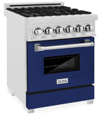 ZLINE 24 in. Professional Gas Burner/Electric Oven DuraSnow® Stainless Steel Range with Blue Gloss Door3