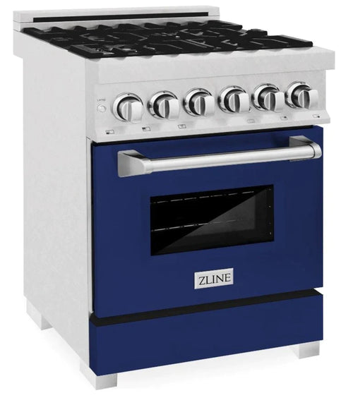 ZLINE 24 in. Professional Gas Burner/Electric Oven DuraSnow® Stainless Steel Range with Blue Gloss Door 3