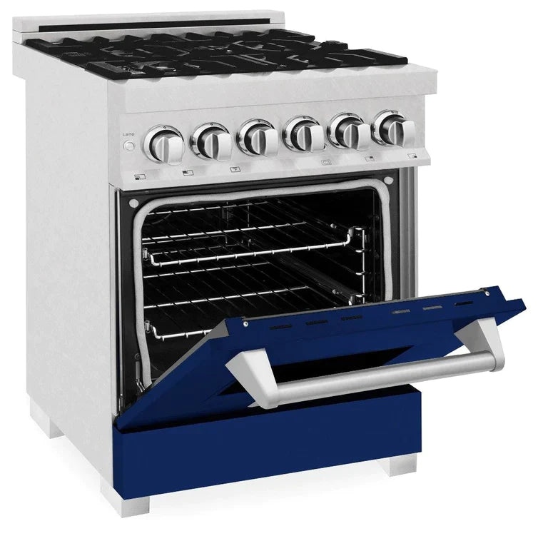 ZLINE 24 in. Professional Gas Burner/Electric Oven DuraSnow® Stainless Steel Range with Blue Gloss Door 4