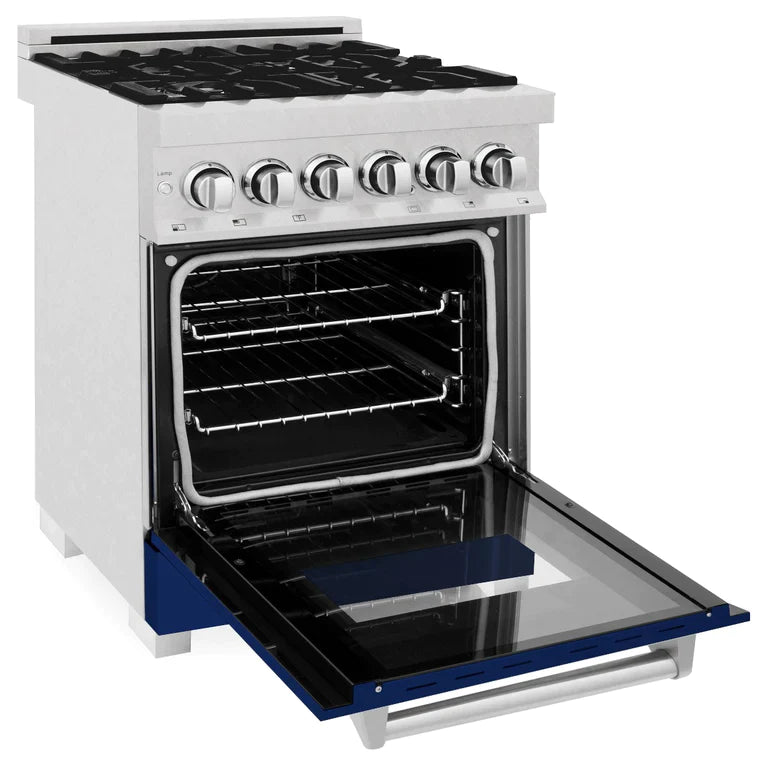 ZLINE 24 in. Professional Gas Burner/Electric Oven DuraSnow® Stainless Steel Range with Blue Gloss Door 5