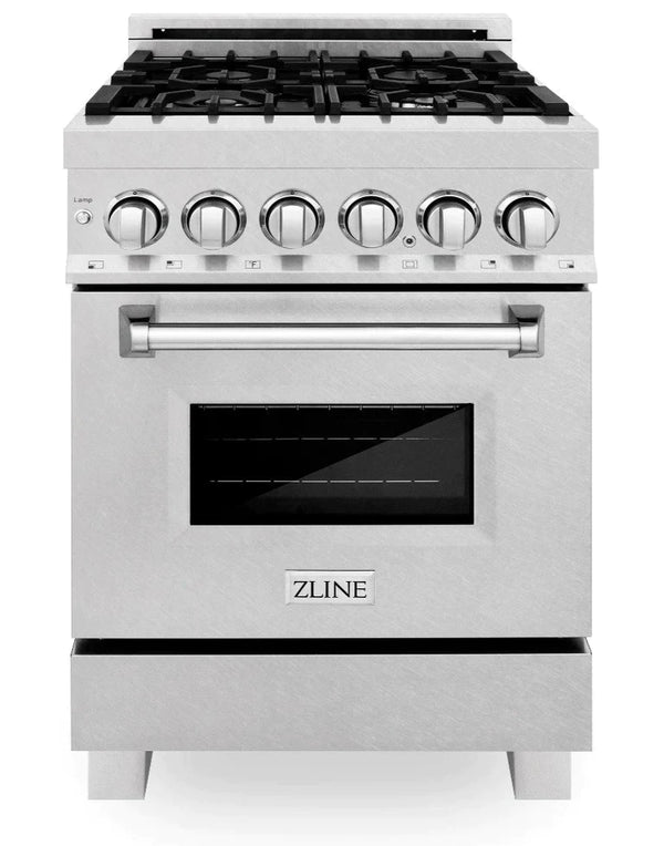 ZLINE 24 in. Professional Gas Burner/Electric Oven in DuraSnow® Range with Red Gloss Door 1