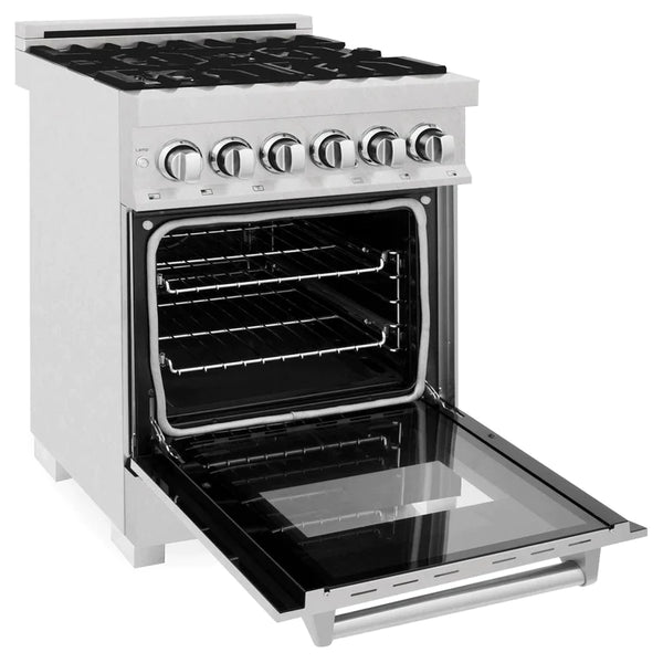 ZLINE 24 in. Professional Gas Burner/Electric Oven in DuraSnow® Range with Red Matte Door 3