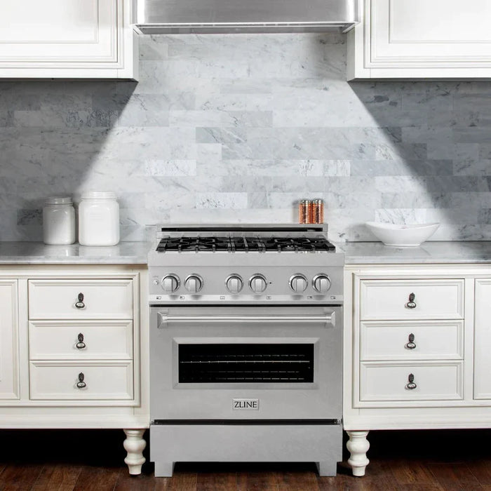 ZLINE Kitchen and Bath 30 in. Professional Gas Burner/Electric Oven in DuraSnow® Stainless