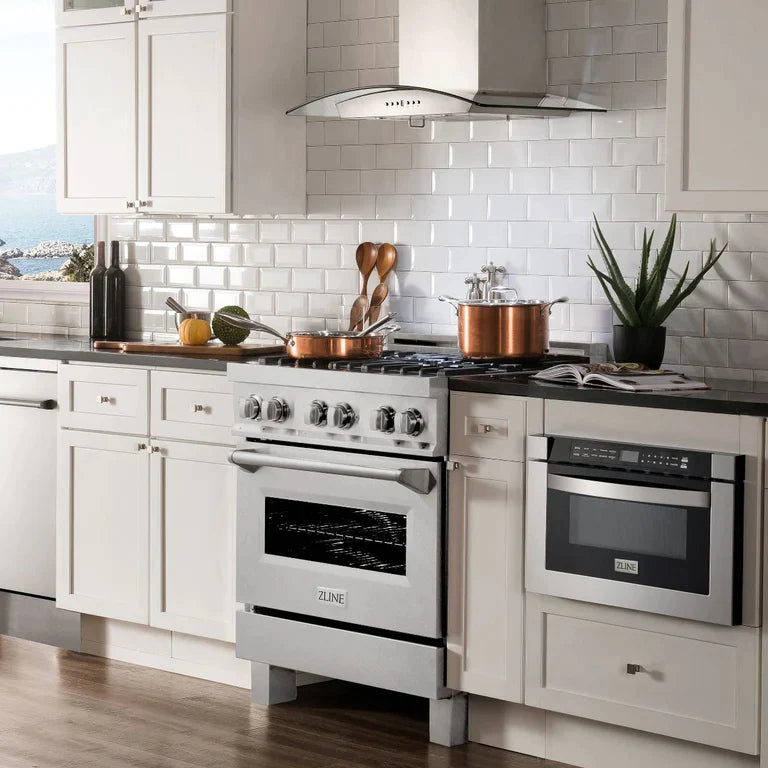 ZLINE Kitchen and Bath 30 in. Professional Gas Burner/Electric Oven in DuraSnow® Stainless