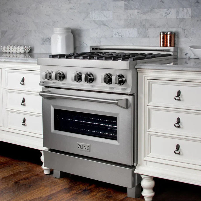 ZLINE 30" Kitchen Package with DuraSnow® Stainless Dual Fuel Range, Ducted Vent Range Hood and Dishwasher