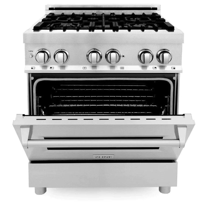 ZLINE 30 in. Kitchen Appliance Package with Stainless Steel Dual Fuel Range, Modern Over The Range Microwave and Dishwasher