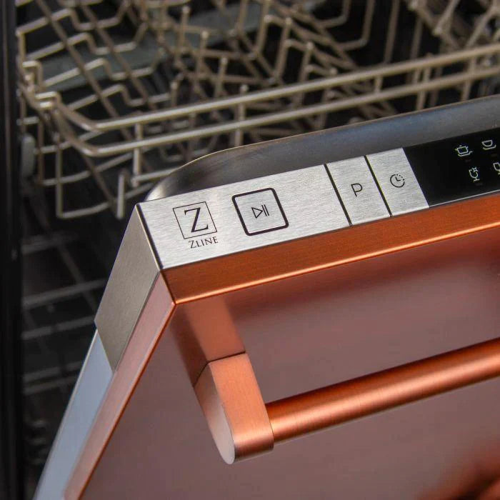 ZLINE 18 in. Top Control Dishwasher in Copper with Stainless Steel Tub and Traditional Style Handle 5