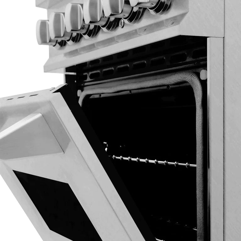 ZLINE 24 in. Professional Gas Burner/Electric Oven in DuraSnow® Range with Red Gloss Door