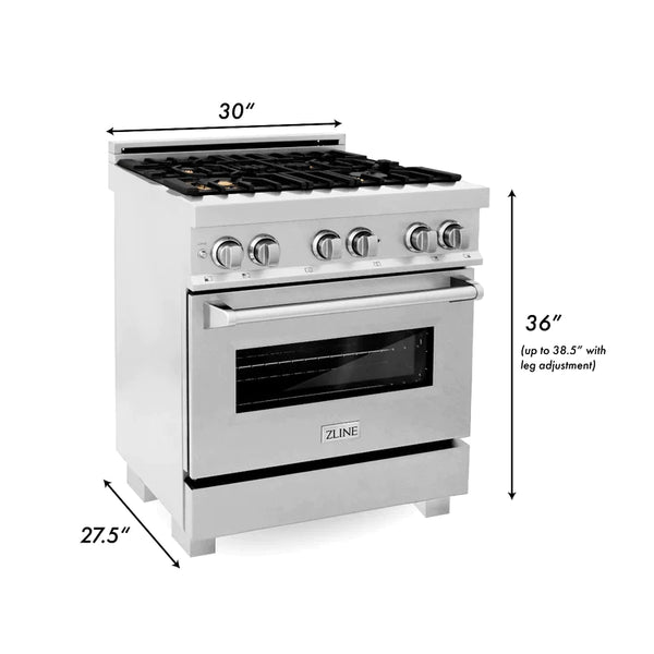 ZLINE 30 in. Professional Gas Burner/Electric Oven in DuraSnow® Stainless with Brass Burners 19