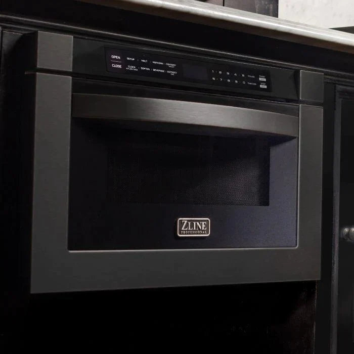 ZLINE Kitchen Package with Black Stainless Steel Refrigeration, 36" Dual Fuel Range and Microwave Drawer