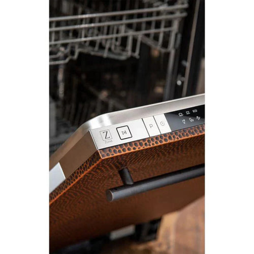 ZLINE 18 in. Top Control Dishwasher in Hand-Hammered Copper with Stainless Steel Tub and Traditional Style Handle 2