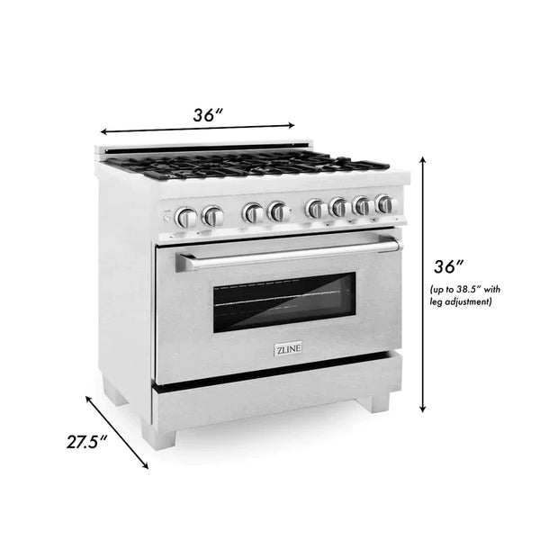 ZLINE 36 in. Professional Gas Burner/Electric Oven in DuraSnow® Stainless with DuraSnow® Stainless Door 11