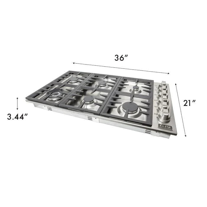 ZLINE 36 in. Stainless Steel Dropin Cooktop with 6 Gas Burners