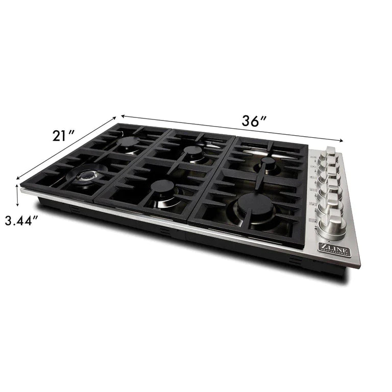 ZLINE 36 in. Dropin Cooktop with 6 Gas Burners and Black Porcelain Top 6