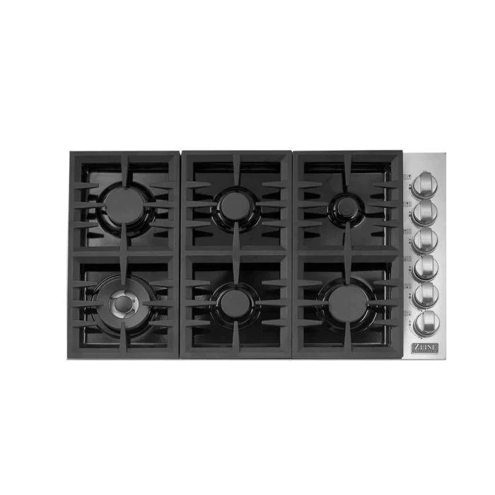 ZLINE 36 in. Dropin Cooktop with 6 Gas Burners and Black Porcelain Top