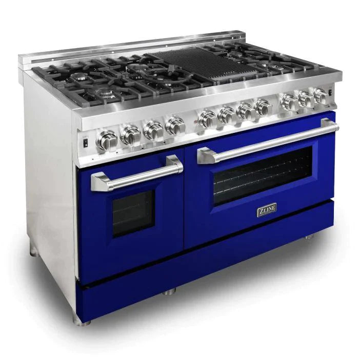 ZLINE 48 in. Professional Gas Burner/Electric Oven Stainless Steel Range with Blue Gloss Door 3