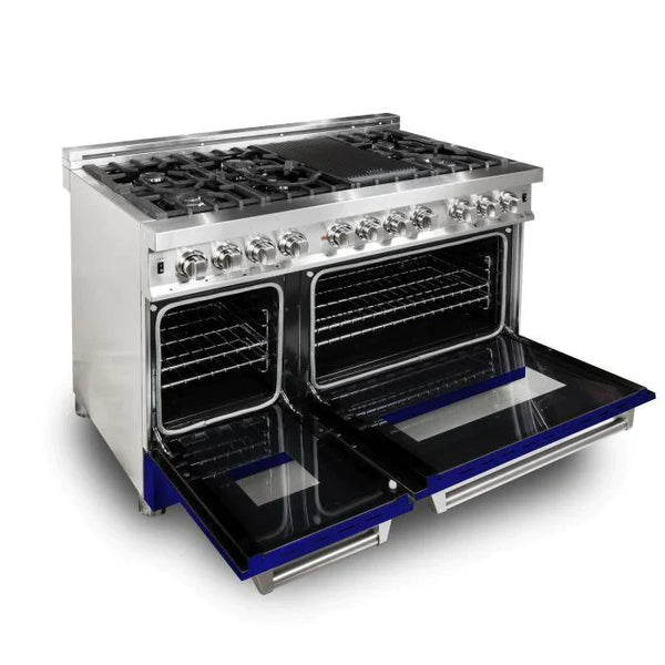 ZLINE 48 in. Professional Gas Burner/Electric Oven Stainless Steel Range with Blue Gloss Door 1
