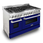 ZLINE 48 in. Professional Gas Burner/Electric Oven Stainless Steel Range with Blue Matte Door 3