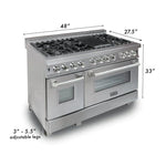 ZLINE 48 in. Professional Gas Burner/Electric Oven DuraSnow® Stainless 6.0 cu.ft. 7 Range with Red Gloss Door6