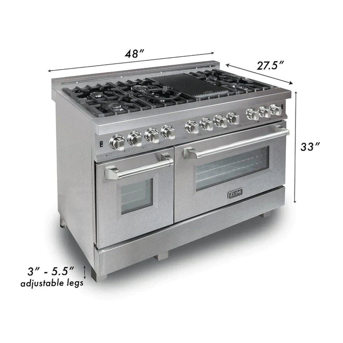 ZLINE 48 in. Professional Gas Burner/Electric Oven DuraSnow® Stainless 6.0 cu.ft. 7 Range with Red Gloss Door