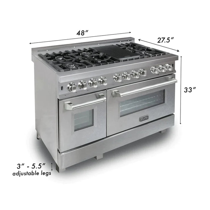 ZLINE 48 in. Professional Gas Burner/Electric Oven DuraSnow® Stainless 6.0 cu.ft. 7 Range with White Matte Door