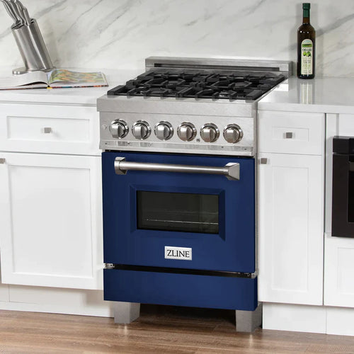 ZLINE 24 in. Professional Gas Burner/Electric Oven DuraSnow® Stainless Steel Range with Blue Gloss Door 6