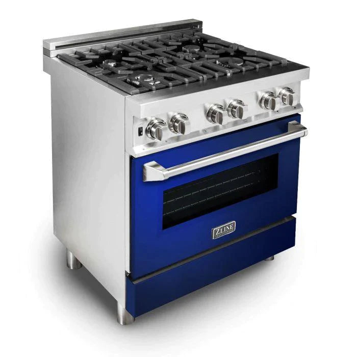 ZLINE 30 in. Professional Gas Burner/Electric Oven Stainless Steel Range with Blue Gloss Door