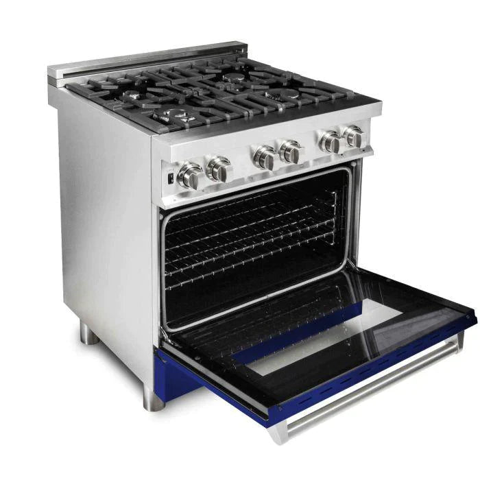 ZLINE 30 in. Professional Gas Burner/Electric Oven Stainless Steel Range with Blue Gloss Door