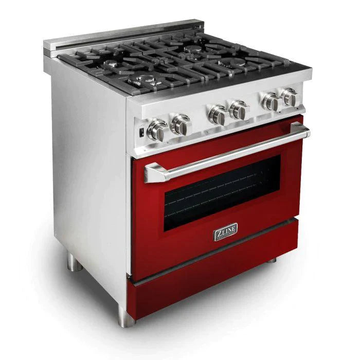 ZLINE 30 in. Professional Gas Burner/Electric Oven Stainless Steel Range with Red Gloss Door