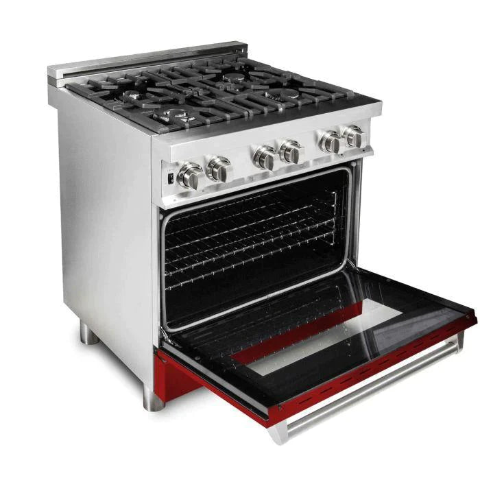 ZLINE 30 in. Professional Gas Burner/Electric Oven Stainless Steel Range with Red Gloss Door