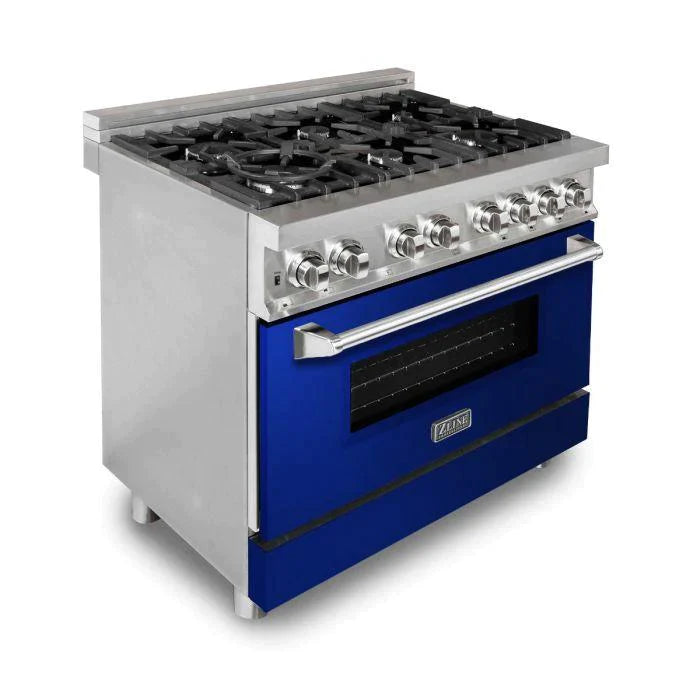 ZLINE 36 in. Professional Gas Burner/Electric Oven Stainless Steel Range with Blue Gloss Door