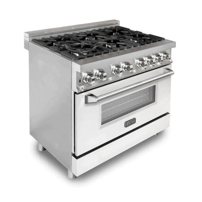 ZLINE 36 in. Professional Gas Burner/Electric Oven Stainless Steel Range with White Matte Door 6