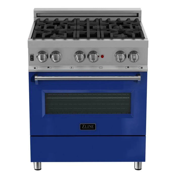ZLINE 30 in. Professional Gas Burner/Electric Oven DuraSnow® Stainless Steel Range with Blue Gloss Door