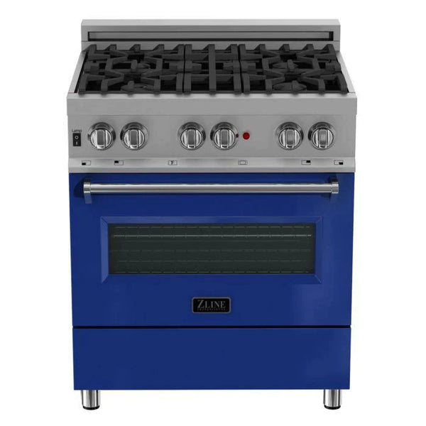 ZLINE 30 in. Professional Gas Burner/Electric Oven DuraSnow® Stainless Steel Range with Blue Gloss Door 1