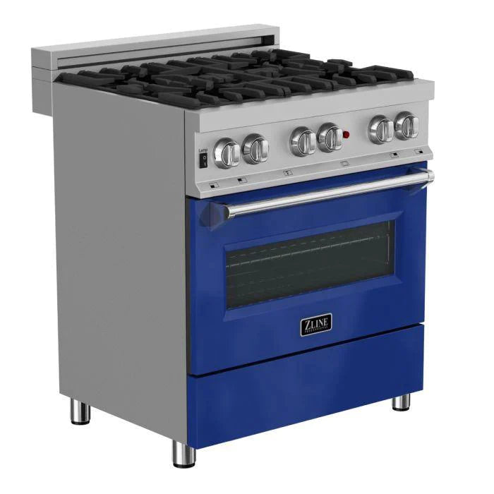 ZLINE 30 in. Professional Gas Burner/Electric Oven DuraSnow® Stainless Steel Range with Blue Gloss Door 9