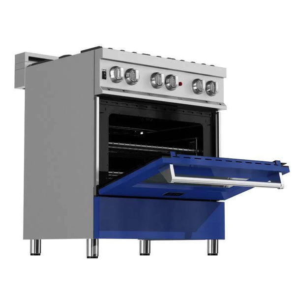 ZLINE 30 in. Professional Gas Burner/Electric Oven DuraSnow® Stainless Steel Range with Blue Gloss Door 3