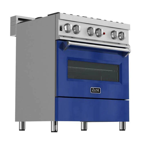 ZLINE 30 in. Professional Gas Burner/Electric Oven DuraSnow® Stainless Steel Range with Blue Gloss Door 2