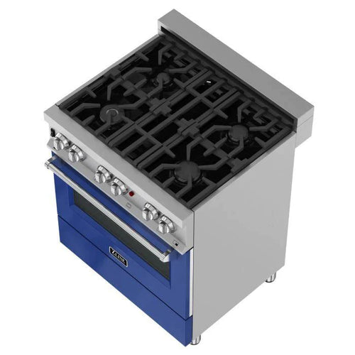 ZLINE 30 in. Professional Gas Burner/Electric Oven DuraSnow® Stainless Steel Range with Blue Gloss Door 4