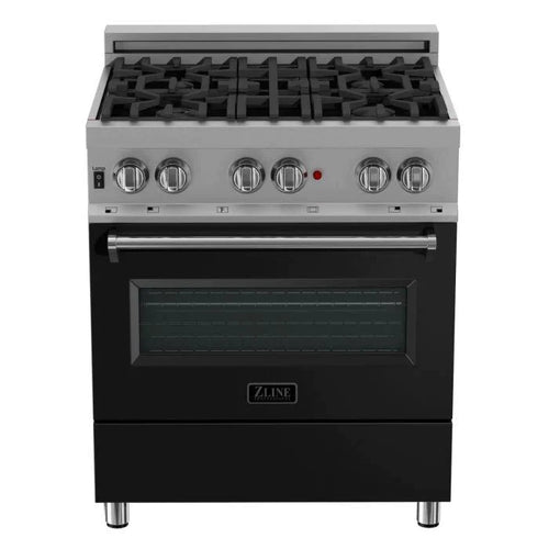 ZLINE 30 in. Professional Gas Burner/Electric Oven in DuraSnow® Stainless with Black Matte Door, 3
