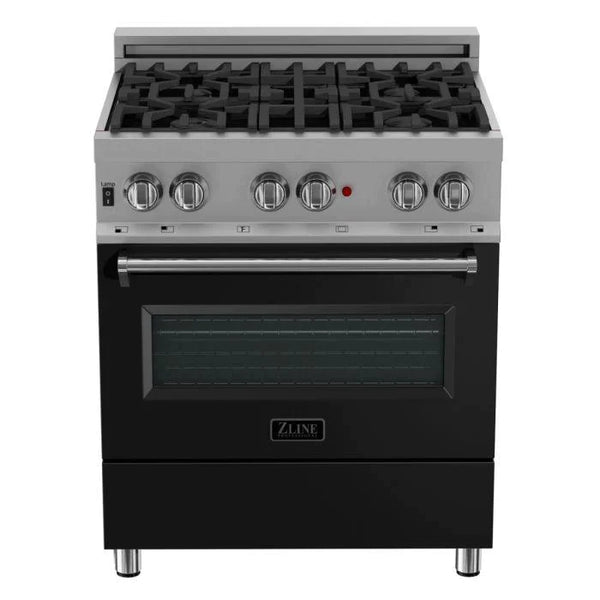 ZLINE 30 in. Professional Gas Burner/Electric Oven in DuraSnow® Stainless with Black Matte Door, 3
