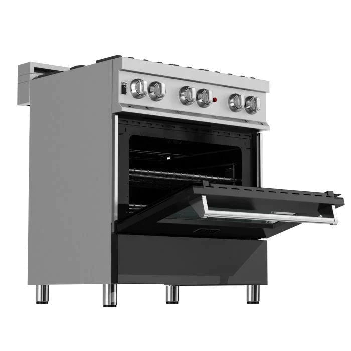 ZLINE 30 in. Professional Gas Burner/Electric Oven in DuraSnow® Stainless with Black Matte Door,