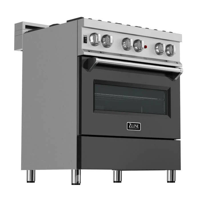 ZLINE 30 in. Professional Gas Burner/Electric Oven in DuraSnow® Stainless with Black Matte Door,
