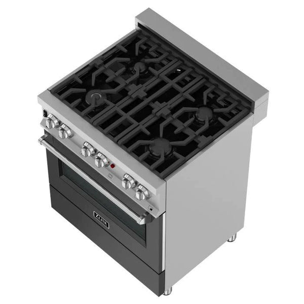 ZLINE 30 in. Professional Gas Burner/Electric Oven in DuraSnow® Stainless with Black Matte Door, 4