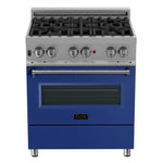 ZLINE 30 in.Professional Gas Burner/Electric Oven DuraSnow® Stainless Range with Blue Matte Door1