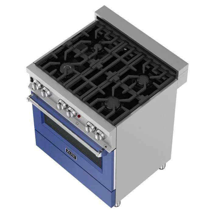 ZLINE 30 in.Professional Gas Burner/Electric Oven DuraSnow® Stainless Range with Blue Matte Door 4