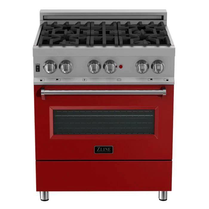 ZLINE 30 in. Professional Gas Burner/Electric Oven in DuraSnow® Stainless with Red Gloss Door