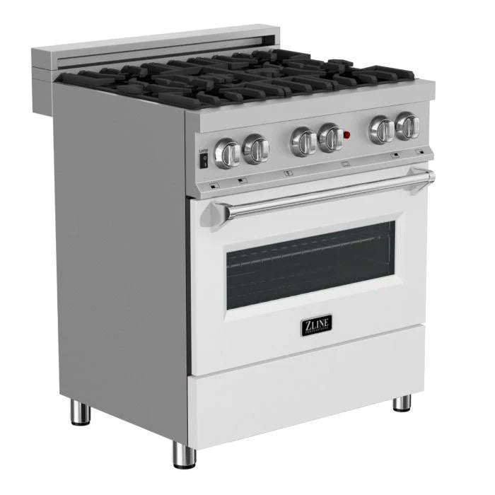 ZLINE 30 in. Professional Gas Burner/Electric Oven in DuraSnow® Stainless with White Matte Door