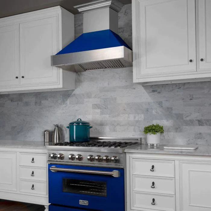 ZLINE 36 in. Professional Gas Burner/Electric Oven in DuraSnow® Stainless with Blue Gloss Door