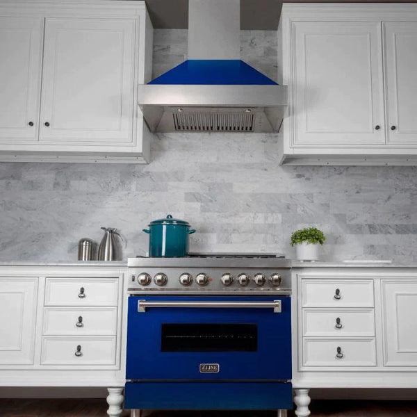 ZLINE 36 in. Professional Gas Burner/Electric Oven in DuraSnow® Stainless with Blue Gloss Door 3